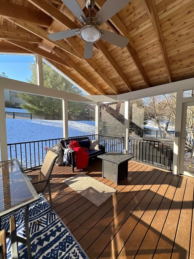 Cedar-ceiling screen porch