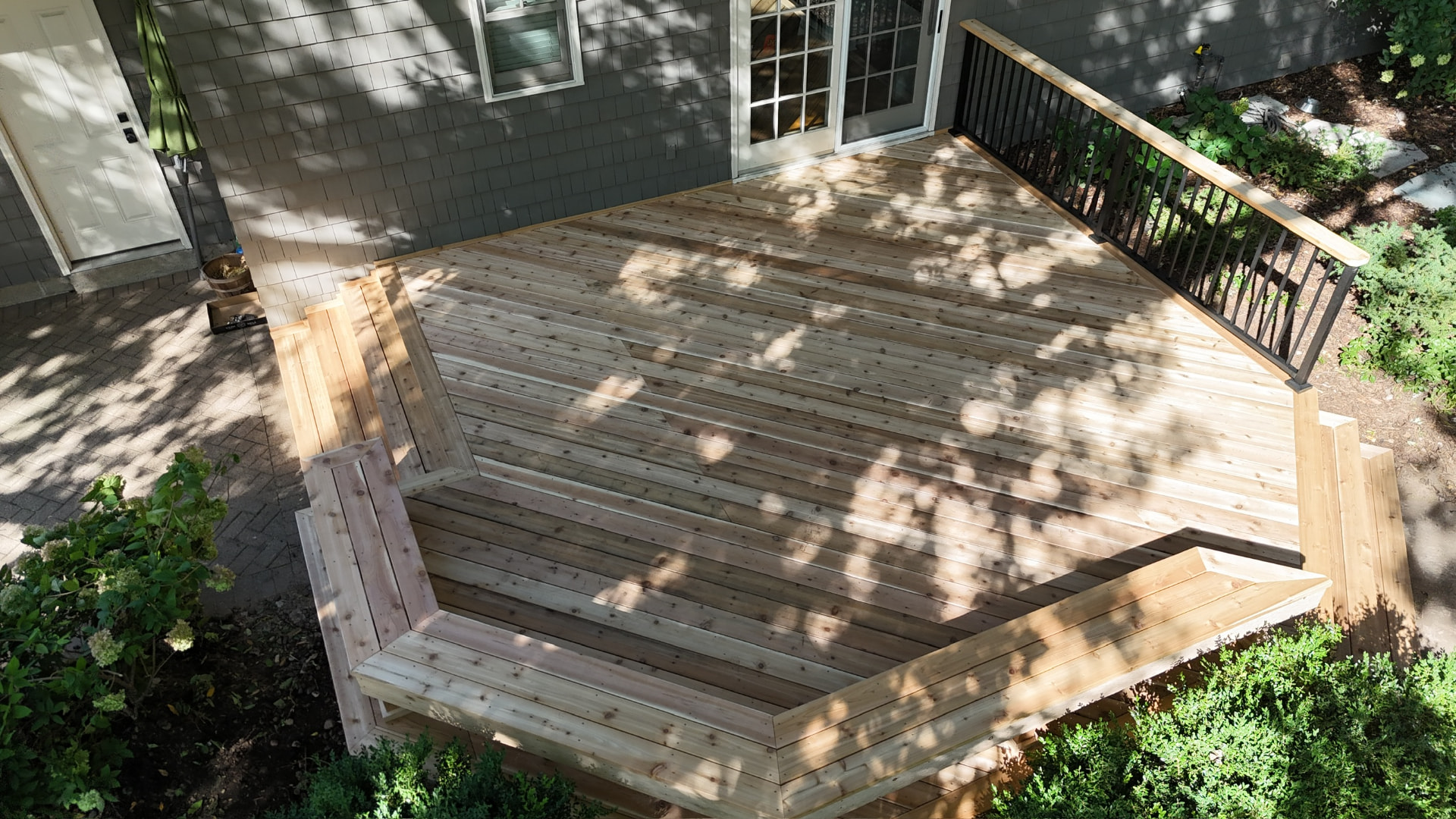 Cedar deck with built-in bench