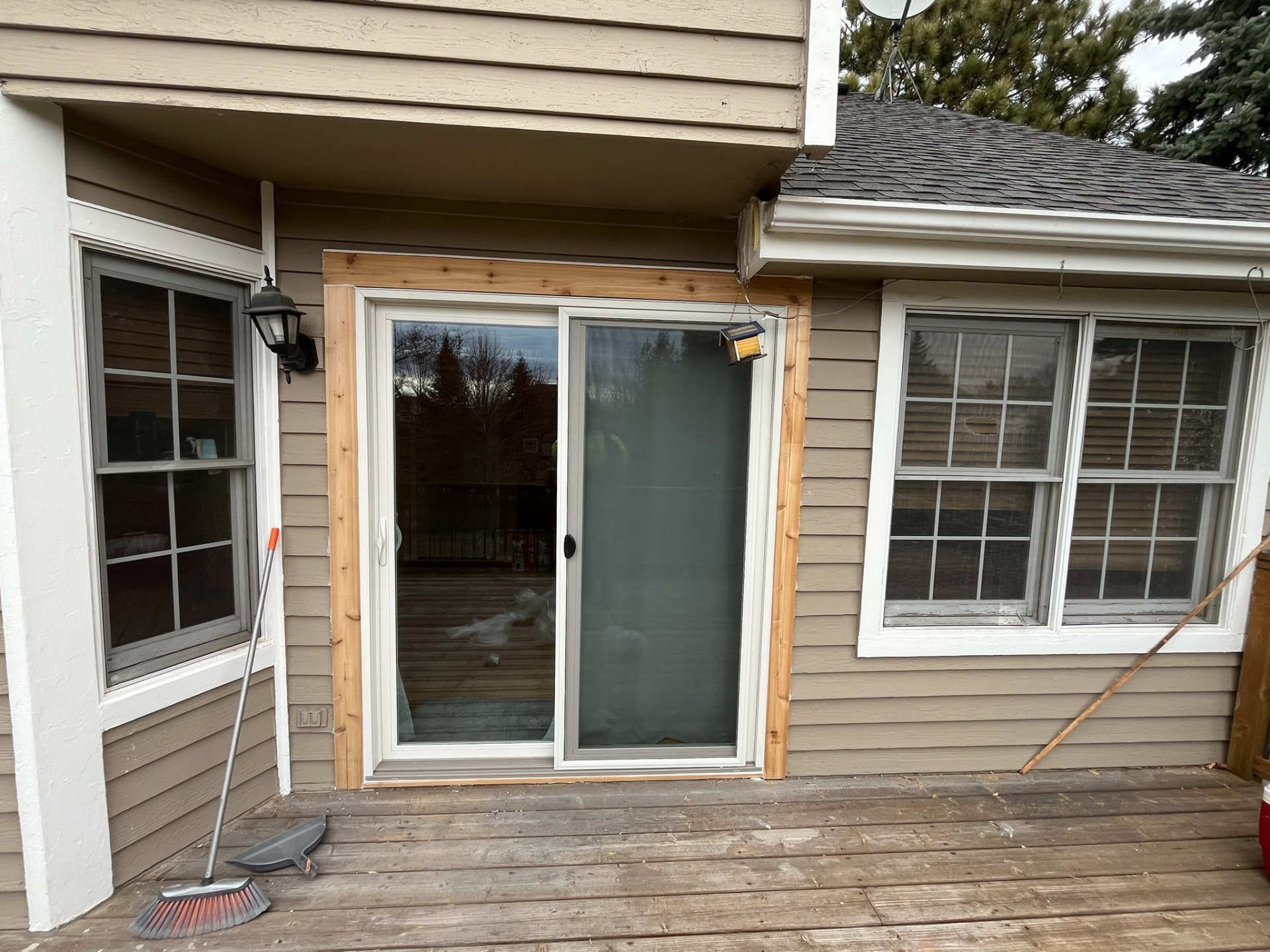 Sliding door with cedar trim