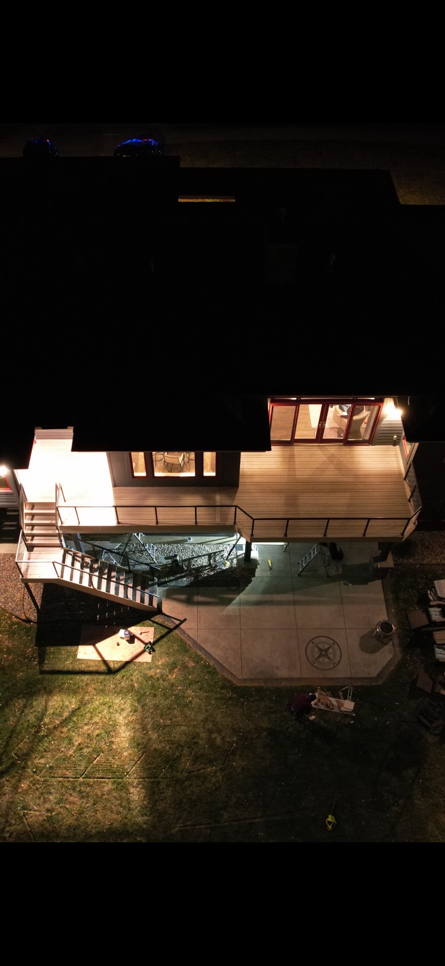 Deck and patio at night