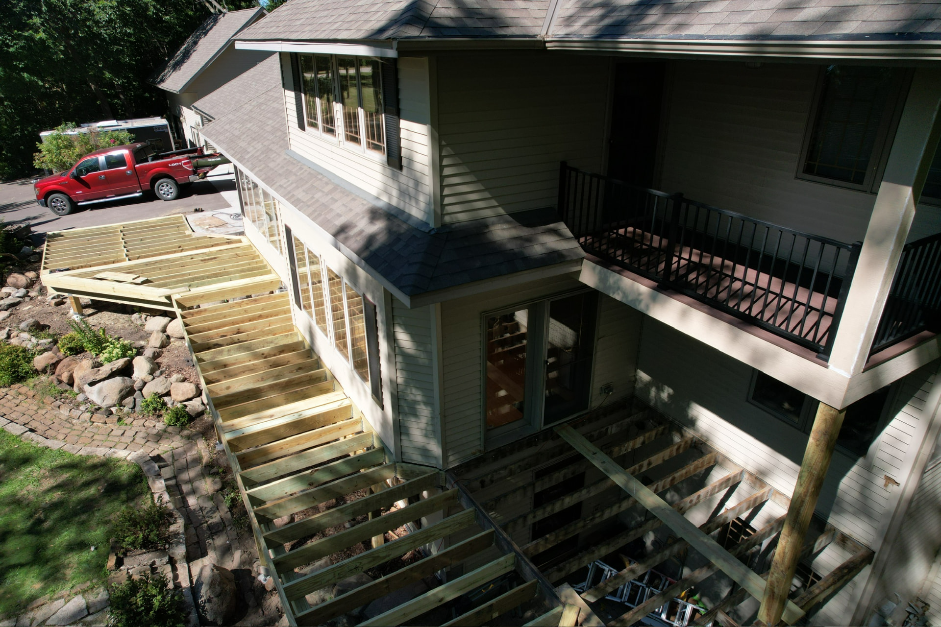 Multi-level deck framing